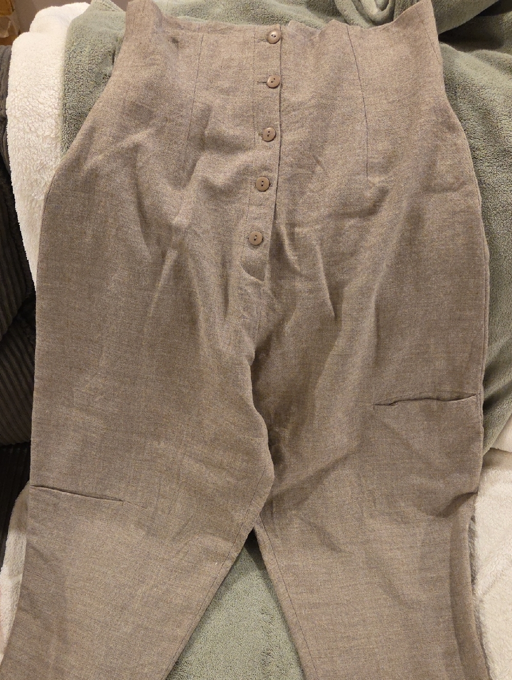 Wool Blend High-Waist Button-Front Ankle Pants - Taupe, By Lilith